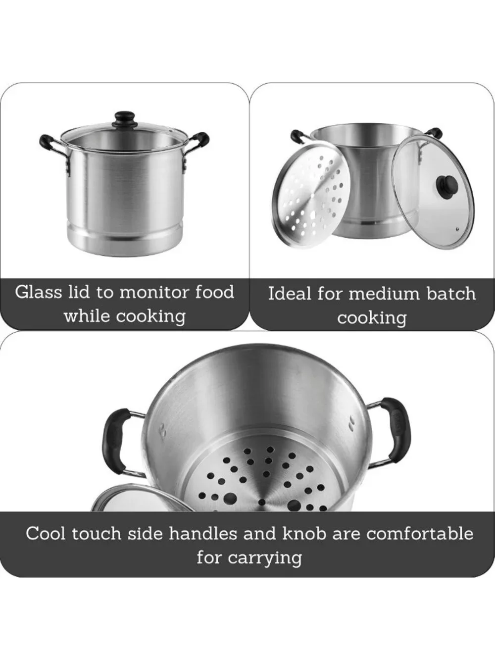 20-Quart Silver Steamer with Glass Lid | Perfect for Tamales, Lobster & More